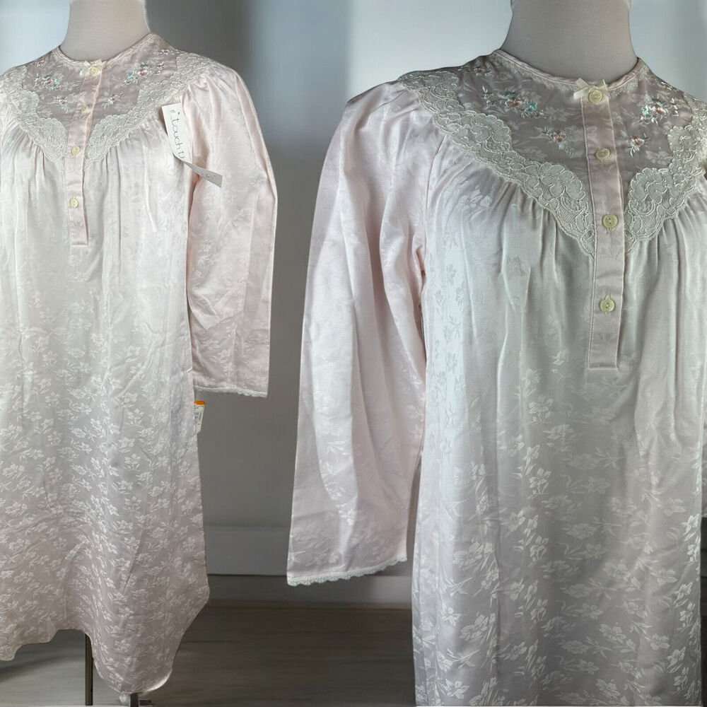 NWT Miss Elaine Floral Nightgown Country Cottage Lace Long Maxi Pink Size Small - Picture 16 of 16